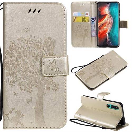 Embossing Butterfly Tree Leather Wallet Case for Huawei P30 - Champagne