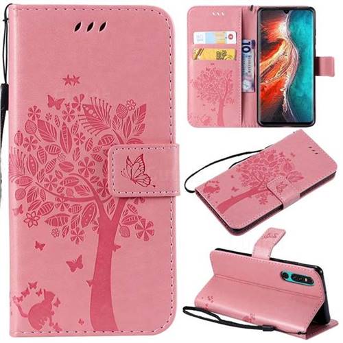 Embossing Butterfly Tree Leather Wallet Case for Huawei P30 - Pink