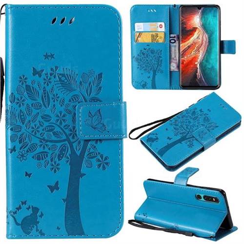 Embossing Butterfly Tree Leather Wallet Case for Huawei P30 - Blue