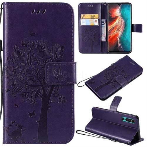 Embossing Butterfly Tree Leather Wallet Case for Huawei P30 - Purple