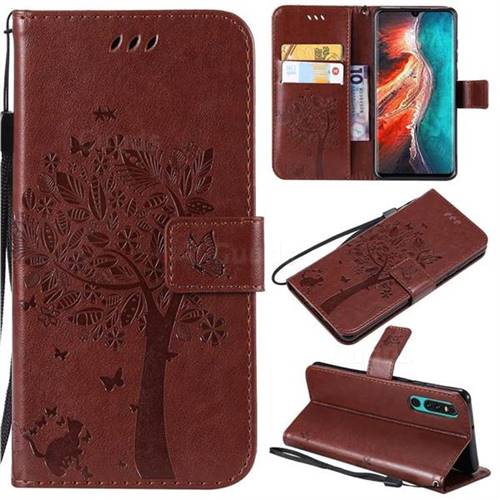 Embossing Butterfly Tree Leather Wallet Case for Huawei P30 - Coffee