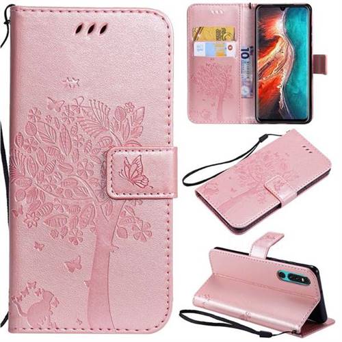 Embossing Butterfly Tree Leather Wallet Case for Huawei P30 - Rose Pink