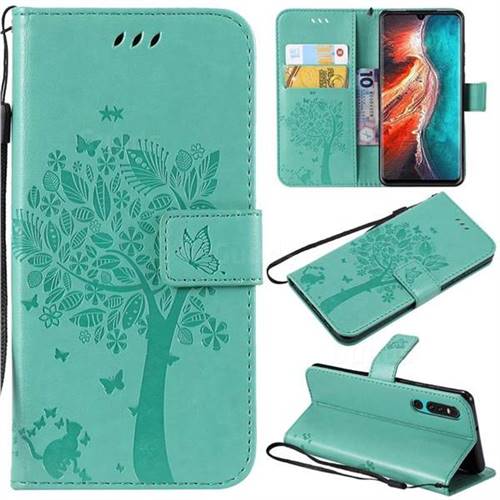 Embossing Butterfly Tree Leather Wallet Case for Huawei P30 - Cyan