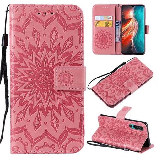 Embossing Sunflower Leather Wallet Case for Huawei P30 - Pink