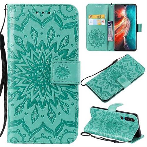 Embossing Sunflower Leather Wallet Case for Huawei P30 - Green