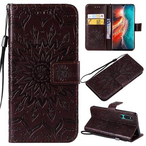 Embossing Sunflower Leather Wallet Case for Huawei P30 - Brown