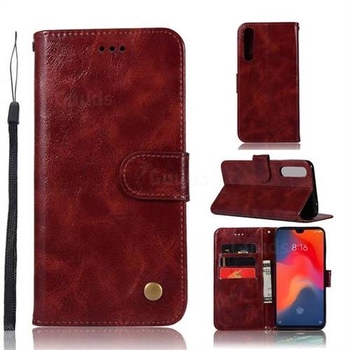 Luxury Retro Leather Wallet Case for Huawei P30 - Wine Red