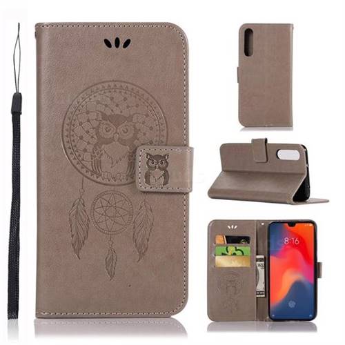 Intricate Embossing Owl Campanula Leather Wallet Case for Huawei P30 - Grey