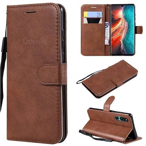 Retro Greek Classic Smooth PU Leather Wallet Phone Case for Huawei P30 - Brown