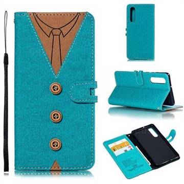 Mens Button Clothing Style Leather Wallet Phone Case for Huawei P30 - Green