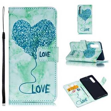 Marble Heart PU Leather Wallet Phone Case for Huawei P30 - Green