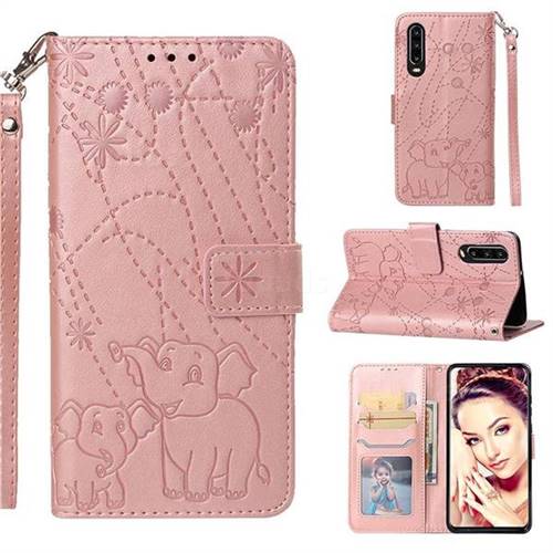 Embossing Fireworks Elephant Leather Wallet Case for Huawei P30 - Rose Gold