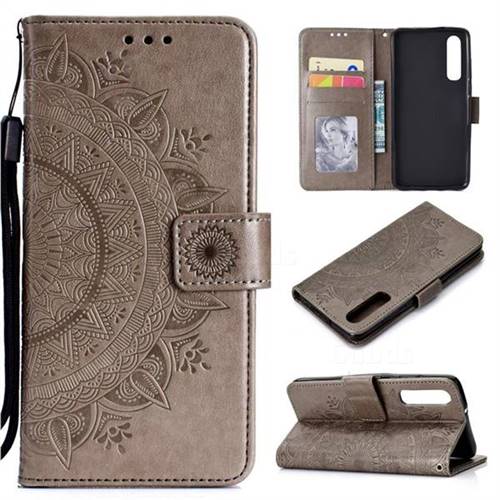 Intricate Embossing Datura Leather Wallet Case for Huawei P30 - Gray