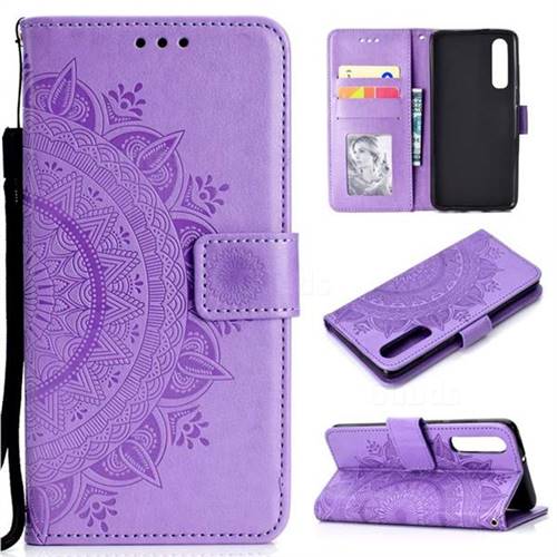 Intricate Embossing Datura Leather Wallet Case for Huawei P30 - Purple