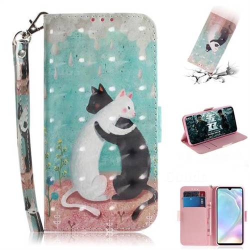 Black and White Cat 3D Painted Leather Wallet Phone Case for Huawei P30