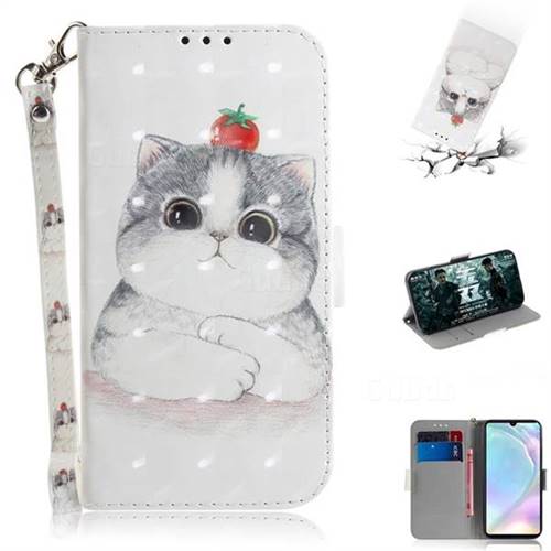 Cute Tomato Cat 3D Painted Leather Wallet Phone Case for Huawei P30