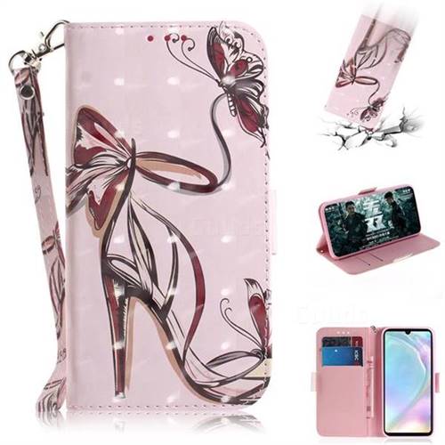 Butterfly High Heels 3D Painted Leather Wallet Phone Case for Huawei P30