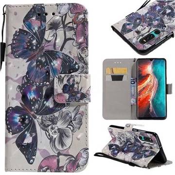 Black Butterfly 3D Painted Leather Wallet Case for Huawei P30