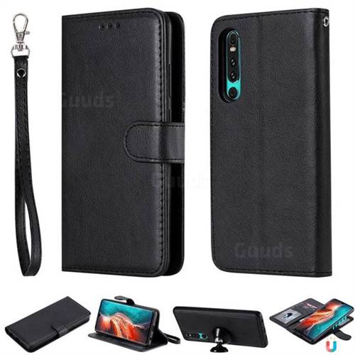 Retro Greek Detachable Magnetic PU Leather Wallet Phone Case for Huawei P30 - Black