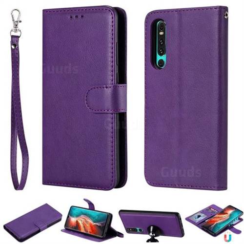 Retro Greek Detachable Magnetic PU Leather Wallet Phone Case for Huawei P30 - Purple