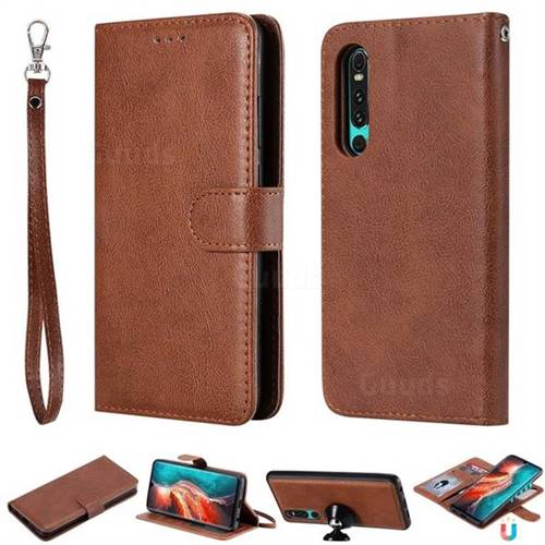 Retro Greek Detachable Magnetic PU Leather Wallet Phone Case for Huawei P30 - Brown