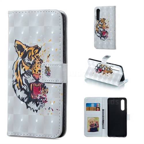 Toothed Tiger 3D Painted Leather Phone Wallet Case for Huawei P30