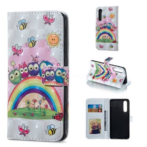Rainbow Owl Family 3D Painted Leather Phone Wallet Case for Huawei P30