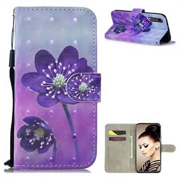 Purple Flower 3D Painted Leather Wallet Phone Case for Huawei P30
