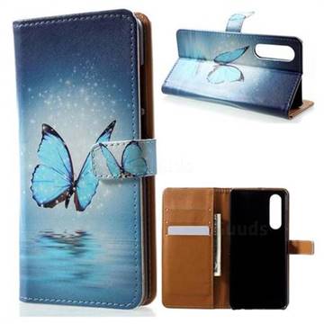Sea Blue Butterfly Leather Wallet Case for Huawei P30