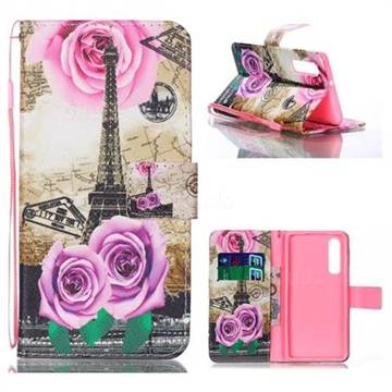 Rose Eiffel Tower Leather Wallet Phone Case for Huawei P30