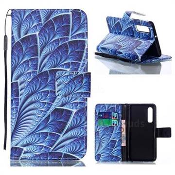 Blue Feather Leather Wallet Phone Case for Huawei P30