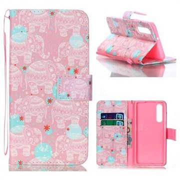 Pink Elephant Leather Wallet Phone Case for Huawei P30