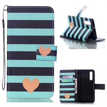 Blue Stripe Heart Leather Wallet Phone Case for Huawei P30