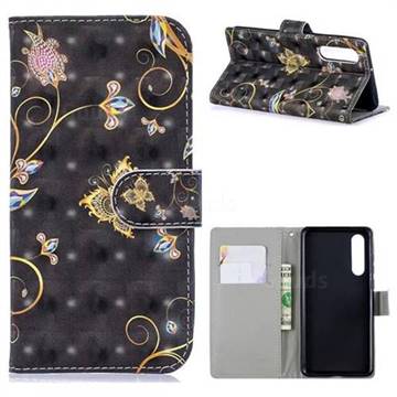 Black Butterfly 3D Painted Leather Phone Wallet Case for Huawei P30
