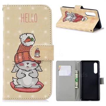 Hello Rabbit 3D Painted Leather Phone Wallet Case for Huawei P30