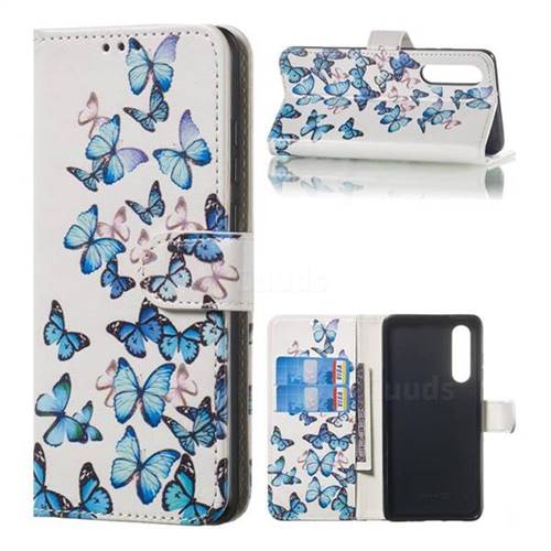 Blue Vivid Butterflies PU Leather Wallet Case for Huawei P30