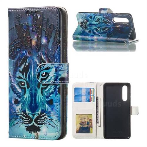 Ice Wolf 3D Relief Oil PU Leather Wallet Case for Huawei P30