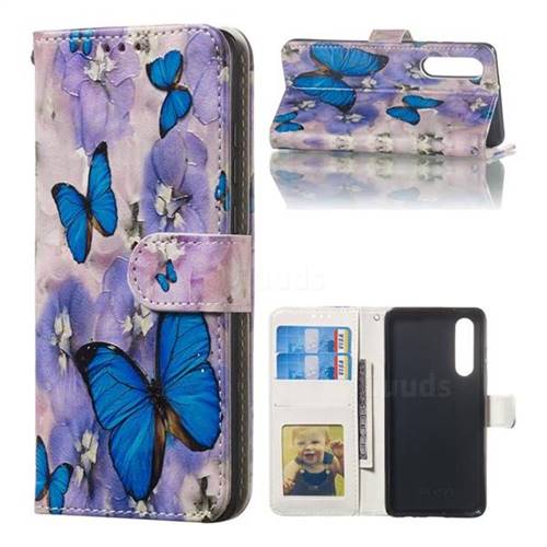 Purple Flowers Butterfly 3D Relief Oil PU Leather Wallet Case for Huawei P30