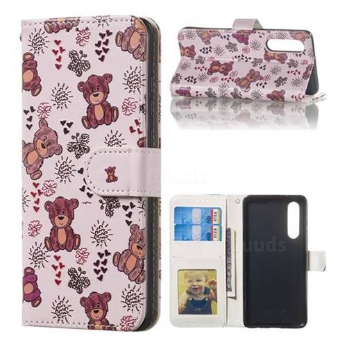 Cute Bear 3D Relief Oil PU Leather Wallet Case for Huawei P30