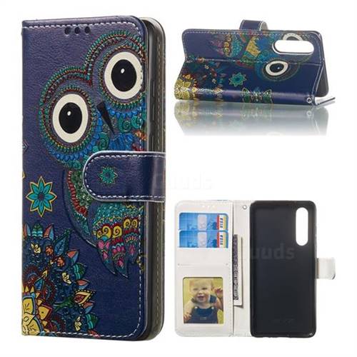 Folk Owl 3D Relief Oil PU Leather Wallet Case for Huawei P30