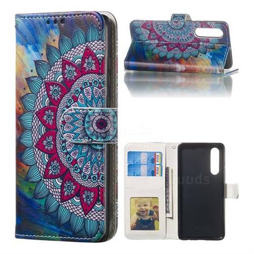 Mandala Flower 3D Relief Oil PU Leather Wallet Case for Huawei P30