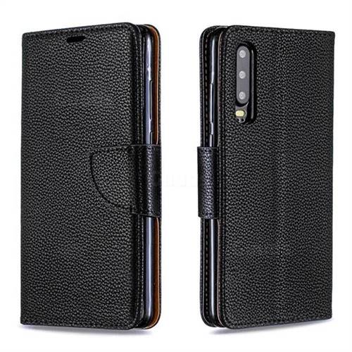 Classic Luxury Litchi Leather Phone Wallet Case for Huawei P30 - Black