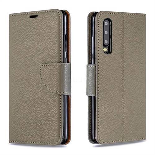 Classic Luxury Litchi Leather Phone Wallet Case for Huawei P30 - Gray