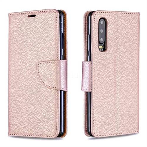 Classic Luxury Litchi Leather Phone Wallet Case for Huawei P30 - Golden