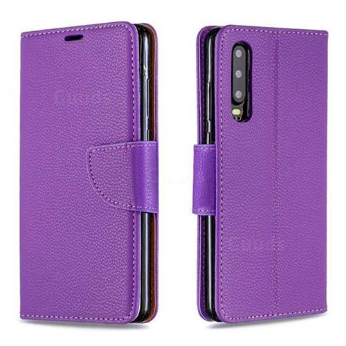 Classic Luxury Litchi Leather Phone Wallet Case for Huawei P30 - Purple