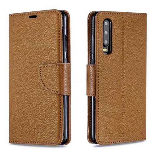Classic Luxury Litchi Leather Phone Wallet Case for Huawei P30 - Brown