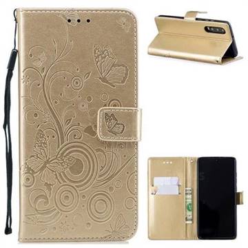 Intricate Embossing Butterfly Circle Leather Wallet Case for Huawei P30 - Champagne
