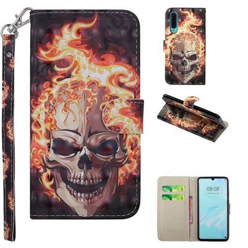 Flame Skull 3D Painted Leather Phone Wallet Case Cover for Huawei P30