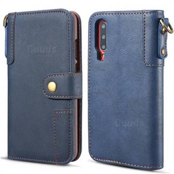 Retro Luxury Cowhide Leather Wallet Case for Huawei P30 - Blue