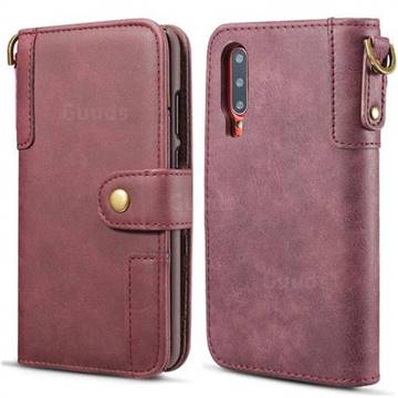 Retro Luxury Cowhide Leather Wallet Case for Huawei P30 - Wine Red